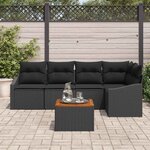 vidaXL Ensemble de canapé de jardin avec coussin 6 Pièces Noir Poly rotin