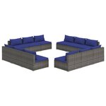 vidaXL Salon de jardin 12 Pièces avec coussins Résine tressée Gris