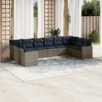vidaXL Salon de jardin 10 Pièces avec coussins gris résine tressée