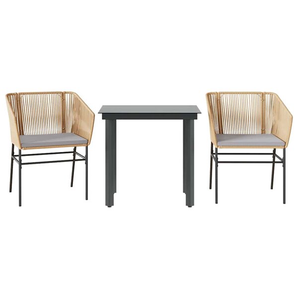 vidaXL Ensemble à manger jardin coussins 3Pièces marron poly rotin verre