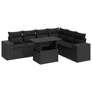 vidaXL Salon de jardin 7 Pièces avec coussins noir résine tressée
