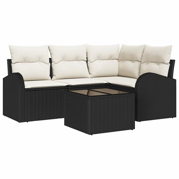 vidaXL Ensemble de canapé de jardin 5 Pièces Noir et blanc Poly rotin