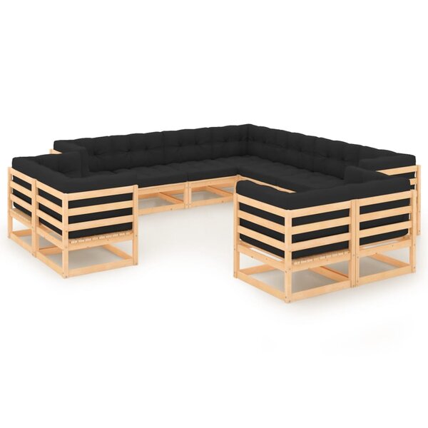 vidaXL Salon de jardin 11 Pièces avec coussins anthracite Pin massif
