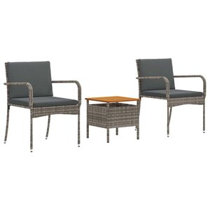 vidaXL Ensemble bistro de jardin avec coussin 3 Pièces Gris polyrotin
