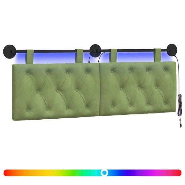 vidaXL Tête de lit suspendue Avec lumière LED Vert clair Velours