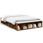 vidaXL Cadre de lit chêne fumé 135x190 cm bois d'ingénierie