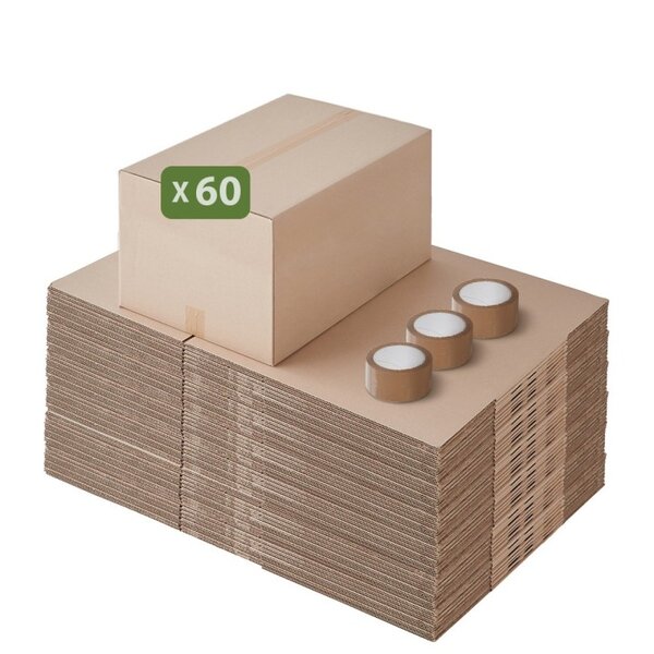 Pack and Move - Lot 60 cartons déménagement seconde main - 57 x 39 x 34 cm - Cartons réemployés - Seconde vie - 3 adhésifs offerts