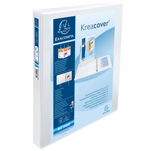 Classeur PP personnalisable Kreacover - 2 anneaux en D 30mm - A4 maxi, blanc EXACOMPTA