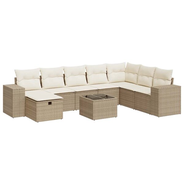 vidaXL Salon de jardin avec coussins 9 Pièces beige résine tressée