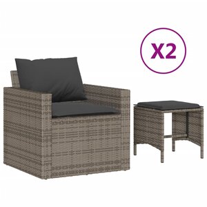 vidaXL Salon de jardin 4 Pièces avec coussins gris résine tressée
