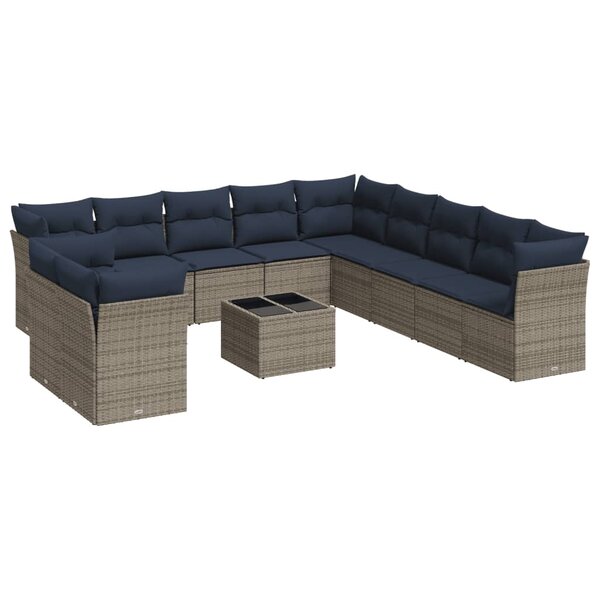 vidaXL Salon de jardin avec coussins 12 Pièces gris résine tressée
