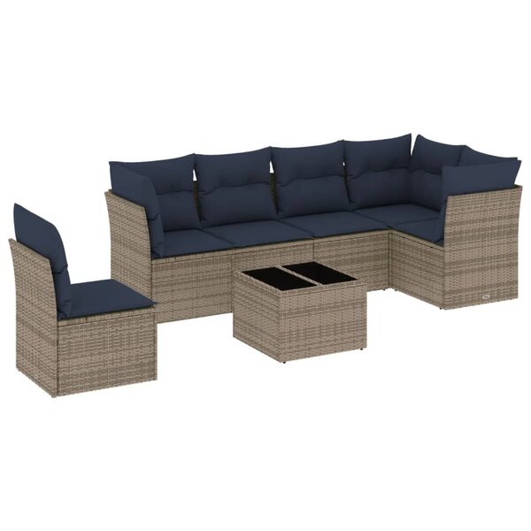 vidaXL Salon de jardin 7 Pièces avec coussins gris résine tressée