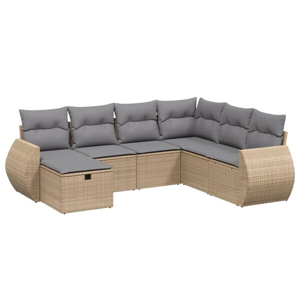 vidaXL Salon de jardin avec coussins 7Pièces mélange beige résine tressée