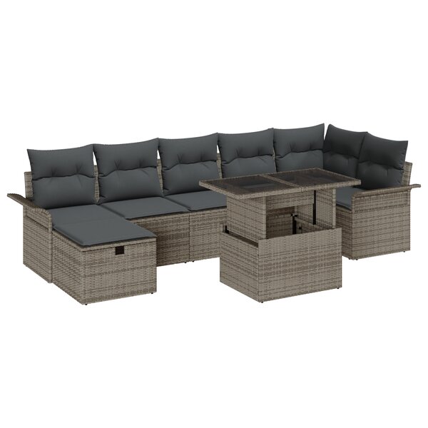 Set de Canapé de Jardin vidaXL 8 Pièces avec Coussins en Rotin Poly Gris
