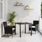 vidaXL Ensemble de salle à manger pour jardin 3 Pièces Noir Poly rotin