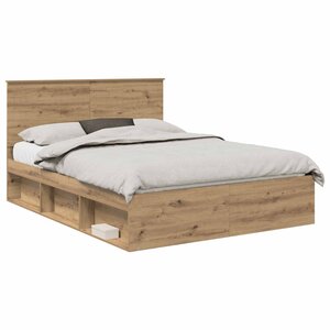vidaXL Cadre de lit Chêne artisan 150 x 200 cm Bois de pin massif