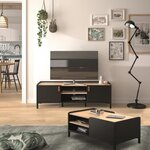 GAMI Meuble TV - Style Industriel - Made in France - Décor chene noir - L 136 x P 40 x H 44 cm - AMSTERDAM