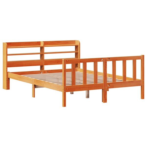 vidaXL Cadre de lit et tête de lit cire marron 135x190 cm bois de pin