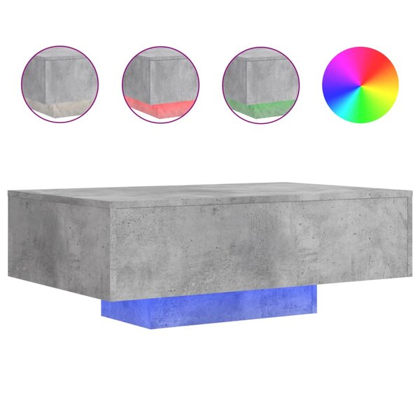 vidaXL Table basse avec lumières LED gris béton 85x55x31 cm
