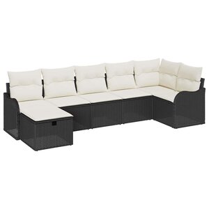 vidaXL Ensemble de canapé de jardin avec coussin 7 Pièces Noir Poly rotin