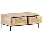 vidaXL Table basse 90x50x37 cm Bois de manguier et canne naturelle