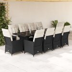 vidaXL Ensemble de bistro de jardin 11 Pièces coussins noir poly rotin