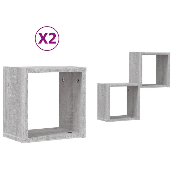 vidaXL Étagères Murales 2 Pièces Gris 26 x 15 x 26 cm Bois d'ingénierie