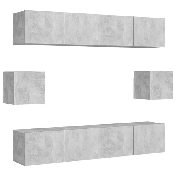 vidaXL Ensemble de meubles TV 6 Pièces Gris béton Bois d'ingénierie