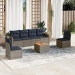 vidaXL Salon de jardin 7 Pièces avec coussins gris résine tressée