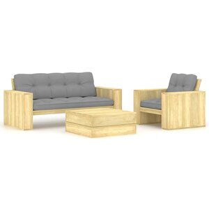 vidaXL Salon de jardin 3 Pièces avec coussins bois de pin imprégné