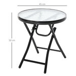 Table basse ronde bistro de jardin Ø 45 x 50H cm pliable métal époxy noir plateau verre trempé