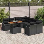 vidaXL Ensemble de canapé de jardin 9 Pièces Noir Poly rotin