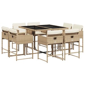 vidaXL Ensemble à manger de jardin et coussins 9 Pièces beige Poly rotin