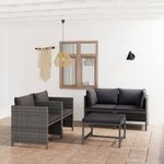 vidaXL Salon de jardin 5 Pièces avec coussins Résine tressée Gris