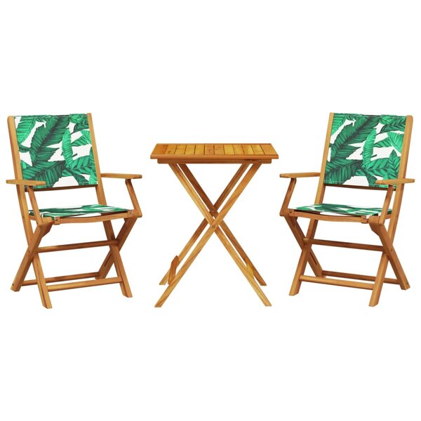 vidaXL Ensemble de bistro 3 Pièces motif de feuilles tissu et bois massif