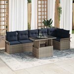 vidaXL Ensemble de canapé de jardin avec coussin 7 Pièces Gris Poly rotin