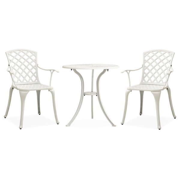Ensemble de bistro jardin meuble extérieur terrasse 3 pièces aluminium coulé blanc 02_0013500