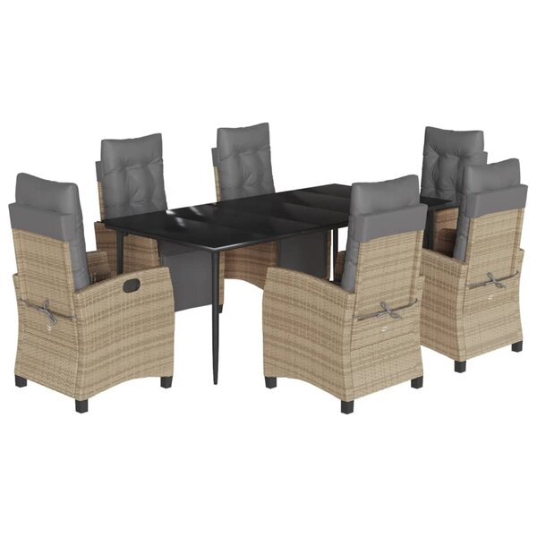 vidaXL Ensemble à manger de jardin coussins 7 Pièces mélange beige rotin