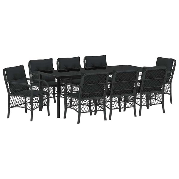 vidaXL Ensemble de salle à manger pour jardin 9 Pièces Noir polyrotin