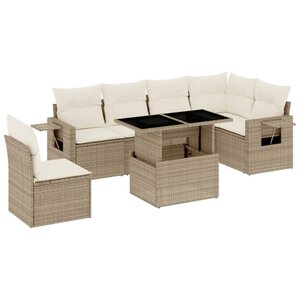 vidaXL Salon de jardin avec coussins 7 Pièces beige résine tressée