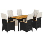 vidaXL Ensemble de bistro de jardin 7 Pièces coussins noir poly rotin