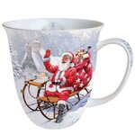 Tasse en porcelaine fine - père noël sur son traineau