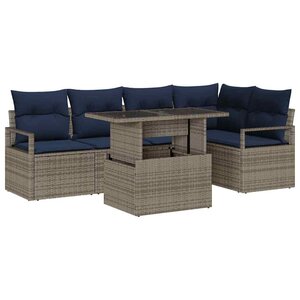 vidaXL Ensemble de canapé de jardin 6 Pièces Gris et bleu marine