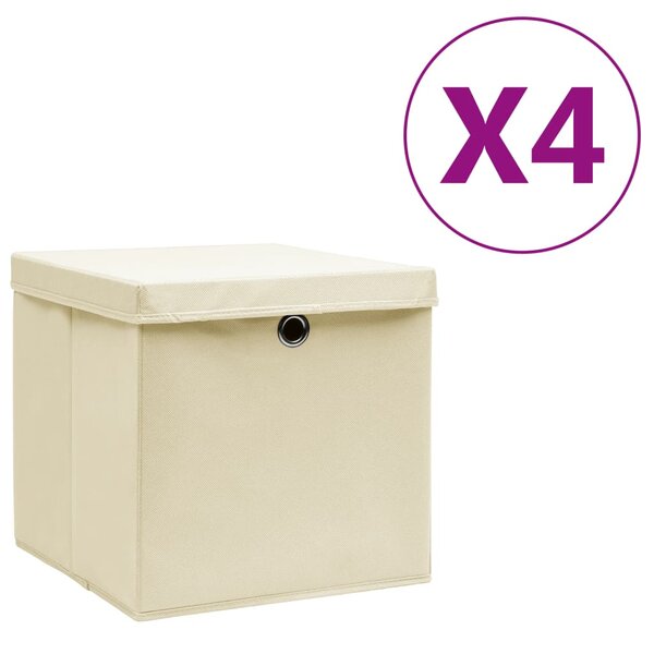 vidaXL Boîtes de rangement avec couvercles 4 Pièces 28x28x28 cm Crème