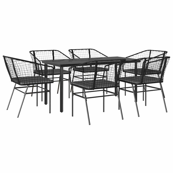 vidaXL Ensemble à manger de jardin coussins 7Pièces noir poly rotin verre