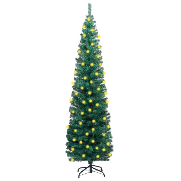 vidaXL Sapin de Noël artificiel mince pré-éclairé/support vert 240 cm