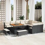vidaXL Ensemble de canapé de jardin avec coussin 12 Pièces Noir  Crème