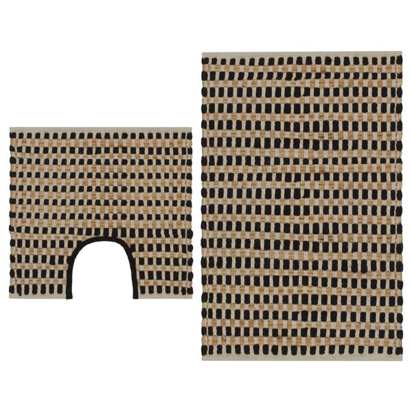 vidaXL Tapis de salle de bain tissés à la main Jute Naturel et Noir