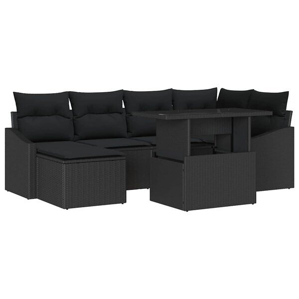 vidaXL Ensemble de canapé de jardin avec coussin 7 Pièces Noir