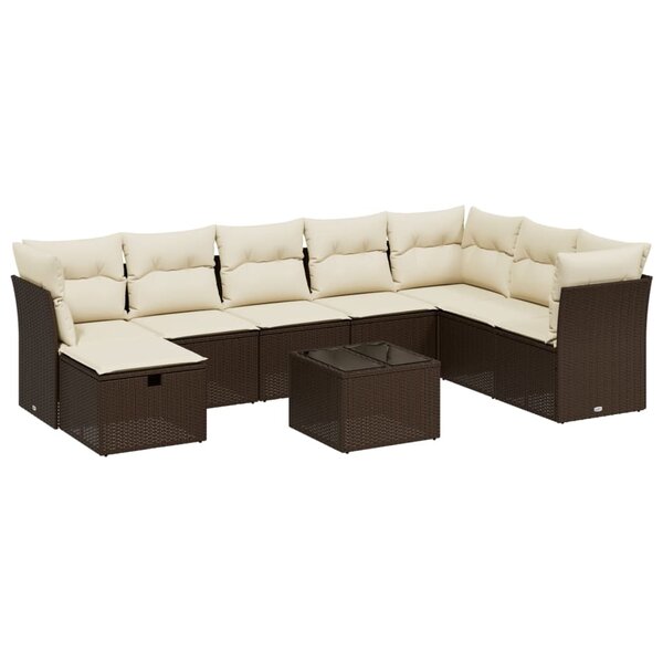 vidaXL Salon de jardin avec coussins 9 Pièces marron résine tressée